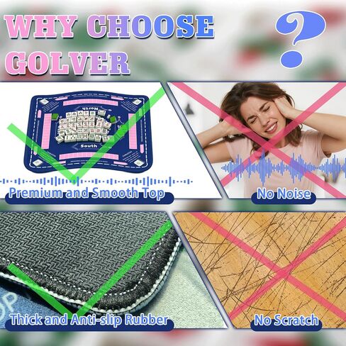 Mahjong Mat for Table - Large Mahjong Mat with Rules, Anti Slip, Noise Reduction Mahjong Table Cloth with Carry Bag, Table Mat Cover for Poker, Board Games, Card Games, Dominoes(32.5x32.5 Inch) in Saudi Arabia
