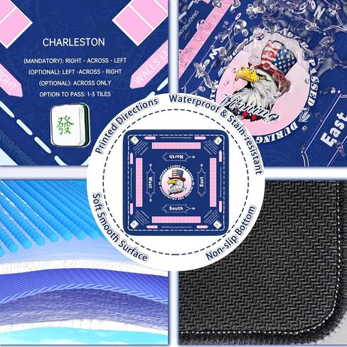 Mahjong Mat for Table - Large Mahjong Mat with Rules, Anti Slip, Noise Reduction Mahjong Table Cloth with Carry Bag, Table Mat Cover for Poker, Board Games, Card Games, Dominoes(32.5x32.5 Inch) in Saudi Arabia