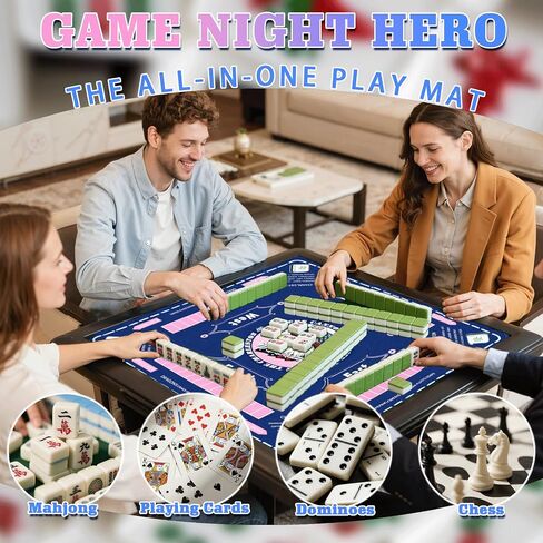 Mahjong Mat for Table - Large Mahjong Mat with Rules, Anti Slip, Noise Reduction Mahjong Table Cloth with Carry Bag, Table Mat Cover for Poker, Board Games, Card Games, Dominoes(32.5x32.5 Inch) in Saudi Arabia