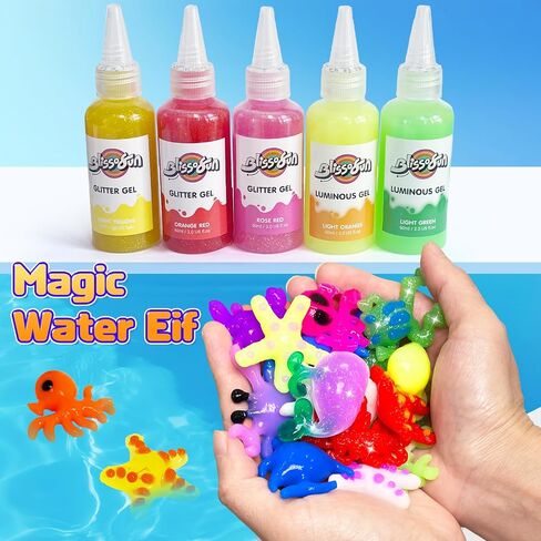 طقم لعبة Blissofun Magic Water Elf Toy ، Aqua Fairy Water Gel Kit With 24 Magic Gels ، 16 Sea Creature Molds Arts & Crafts DIY STEM للأطفال الذين تتراوح أعمارهم in Saudi Arabia