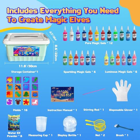 طقم لعبة Blissofun Magic Water Elf Toy ، Aqua Fairy Water Gel Kit With 24 Magic Gels ، 16 Sea Creature Molds Arts & Crafts DIY STEM للأطفال الذين تتراوح أعمارهم in Saudi Arabia