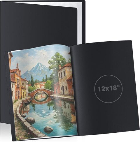 Affrolling 2 Pcs 12"x18" Art Portfolio Folder with 24 Pockets & Black Inner Sheets, Display 48 Pages, Art Portfolio Binder Scrapbook with Plastic Sleeves for Artwork in Saudi Arabia