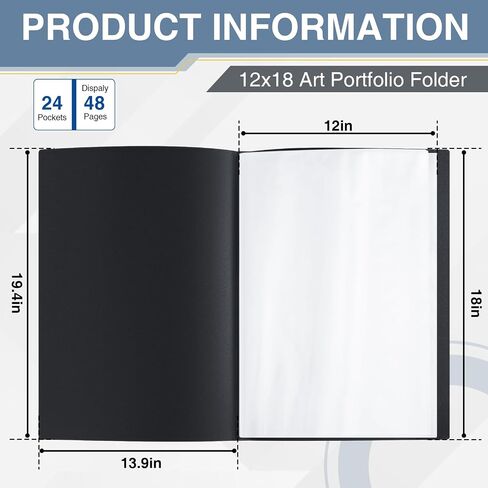 Affrolling 2 Pcs 12"x18" Art Portfolio Folder with 24 Pockets & Black Inner Sheets, Display 48 Pages, Art Portfolio Binder Scrapbook with Plastic Sleeves for Artwork in Saudi Arabia