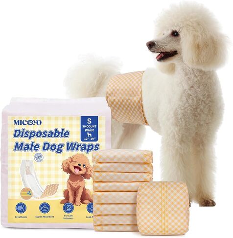 MICOOYO Disposable Male Dog Wraps, Male Dog Diapers Disposable with Wetness Indicator, Puppy Diapers Super Absorbent and Breathable, Small Size 20 Count in Saudi Arabia
