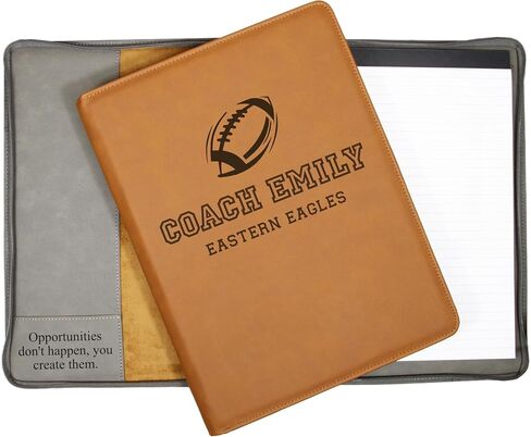 Custom Football Coach Portfolio – Personalized Engraved 9.5x12 Vegan Leather Padfolio with Legal Pad – Gift for Football Coach from Player, Team, or Parent – Bluegrass Laserworks in Saudi Arabia