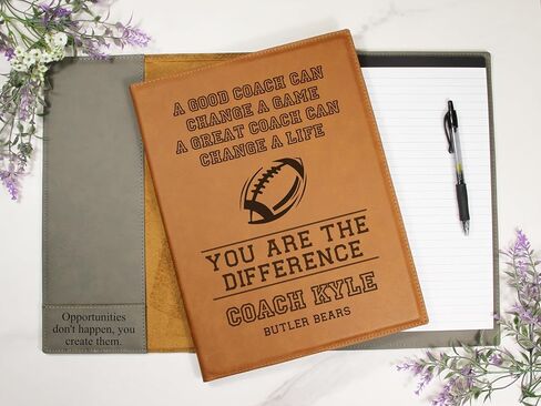 Custom Football Coach Portfolio – Personalized Engraved 9.5x12 Vegan Leather Padfolio with Legal Pad – Gift for Football Coach from Player, Team, or Parent – Bluegrass Laserworks in Saudi Arabia