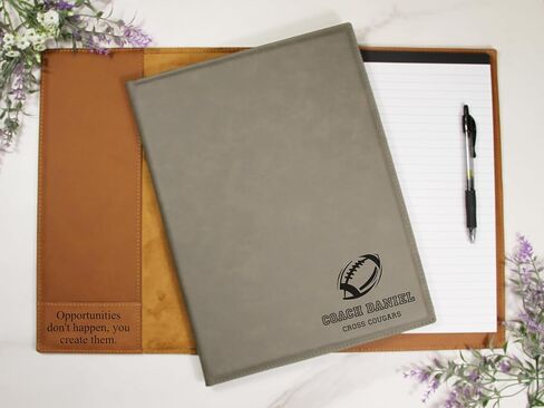 Custom Football Coach Portfolio – Personalized Engraved 9.5x12 Vegan Leather Padfolio with Legal Pad – Gift for Football Coach from Player, Team, or Parent – Bluegrass Laserworks in Saudi Arabia