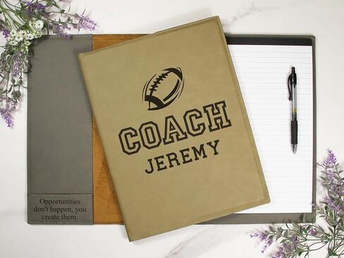 Custom Football Coach Portfolio – Personalized Engraved 9.5x12 Vegan Leather Padfolio with Legal Pad – Gift for Football Coach from Player, Team, or Parent – Bluegrass Laserworks in Saudi Arabia
