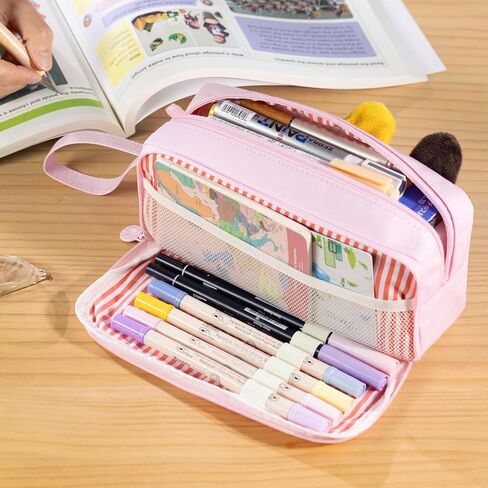 CICIMELON Cartoon Pencil Case, Large Capacity Pen Pouch with Embroidered Animal Design, School Supplies Bag for Kids, Teens, Students (Black Cat) in Saudi Arabia