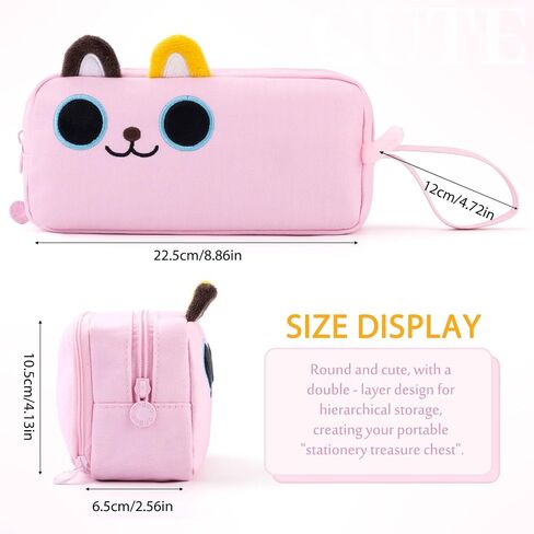 CICIMELON Cartoon Pencil Case, Large Capacity Pen Pouch with Embroidered Animal Design, School Supplies Bag for Kids, Teens, Students (Black Cat) in Saudi Arabia