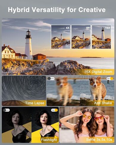 4K Digital Camera, Camkory AutoFocus Point and Shoot Digital Camera with 32GB Card, 16X Zoom, Flash Compact 48MP Cameras for Photogrpahy Small Travel Camera for Teens Adults Beginners, Black in Kuwait