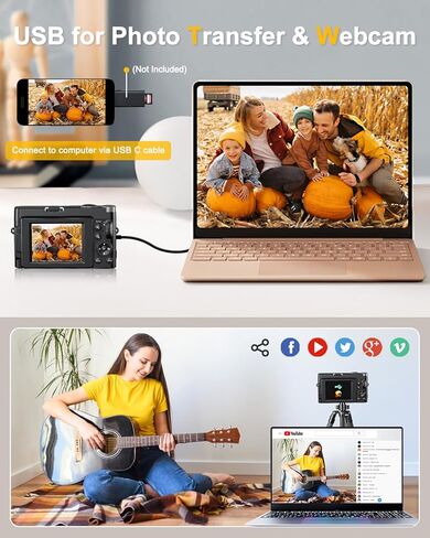 4K Digital Camera, Camkory AutoFocus Point and Shoot Digital Camera with 32GB Card, 16X Zoom, Flash Compact 48MP Cameras for Photogrpahy Small Travel Camera for Teens Adults Beginners, Black in Kuwait