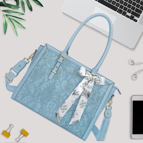 MOSISO Laptop Bag for Women, PU Leather Tote Bag, Front Embossed Retro Hibiscus Computer Bags with Silk Scarf&Clutch Purse in Saudi Arabia