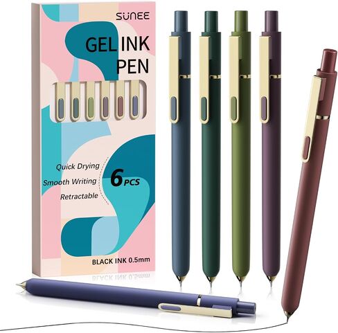 SUNEE Gel Pens, 6 Pack 0.5mm Pens Fine Point Smooth Writing Pens with Quick-Dry Black Ink, Cute Aesthetic School Office Note-Taking Pens for Journaling - Morandi in Saudi Arabia