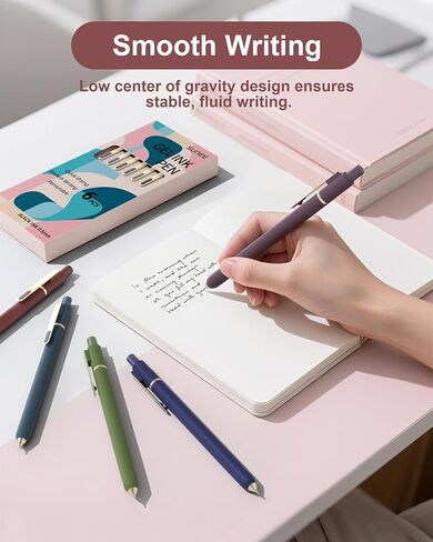 SUNEE Gel Pens, 6 Pack 0.5mm Pens Fine Point Smooth Writing Pens with Quick-Dry Black Ink, Cute Aesthetic School Office Note-Taking Pens for Journaling - Morandi in Saudi Arabia