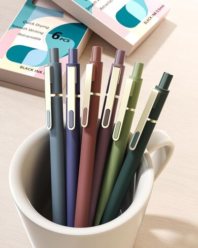 SUNEE Gel Pens, 6 Pack 0.5mm Pens Fine Point Smooth Writing Pens with Quick-Dry Black Ink, Cute Aesthetic School Office Note-Taking Pens for Journaling - Morandi in Saudi Arabia