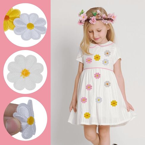 Small Daisy Flower Iron Sew on Patch لطيف (اللباس اللاصق ، قميص جينز جينز جاكيتات القبعات القماشية القماشية بقع من أجل هدية DIN CRAFT DIN) ، 16 حزمة ، 1.57 في in Kuwait