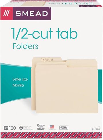 Smead 10320 File Folders 1/2 Cut One-Ply Top Tab Letter Manila 100/Box in Saudi Arabia