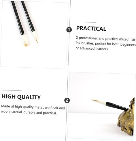 Chinese caligraphy brush, 3 Pcs Writing Brush Practical Brush Pen Ink Brush Wooden Brush Pen Calligraphy Brush Pen Chinese Calligraphy Brush Student Writing Stationary Calligraphy Pen Metal Rod(As Sho in Kuwait
