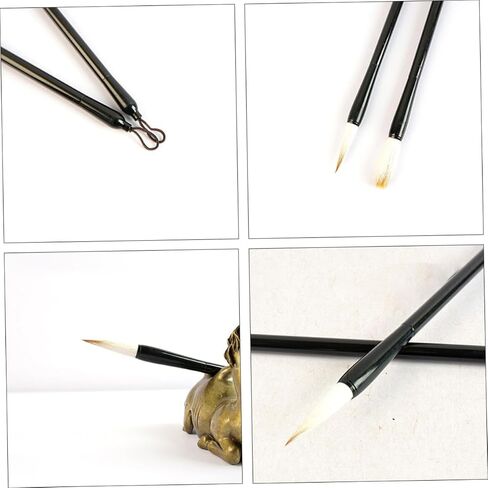 Chinese caligraphy brush, 3 Pcs Writing Brush Practical Brush Pen Ink Brush Wooden Brush Pen Calligraphy Brush Pen Chinese Calligraphy Brush Student Writing Stationary Calligraphy Pen Metal Rod(As Sho in Kuwait