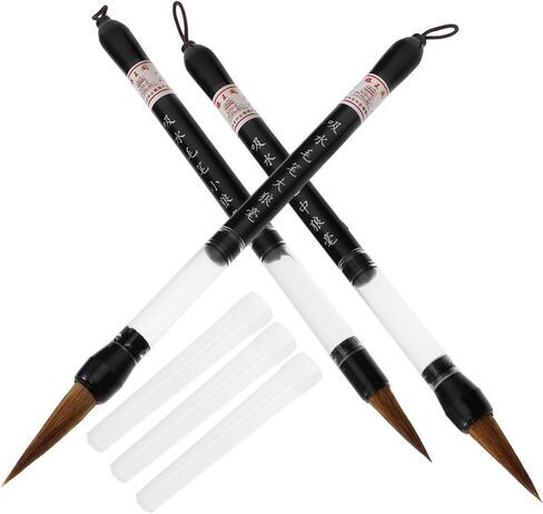 فرشاة الصينية الصينية ، 3pcs Lang Hair Brush فرش نصية منتظمة فرش Kanji Art Brushes Sumi-e فرشاة الطالب الخطط الدعوي في كتابة فرشاة حبر حبر حبر الصيني in Kuwait