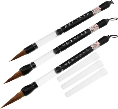 فرشاة الصينية الصينية ، 3pcs Lang Hair Brush فرش نصية منتظمة فرش Kanji Art Brushes Sumi-e فرشاة الطالب الخطط الدعوي في كتابة فرشاة حبر حبر حبر الصيني in Kuwait