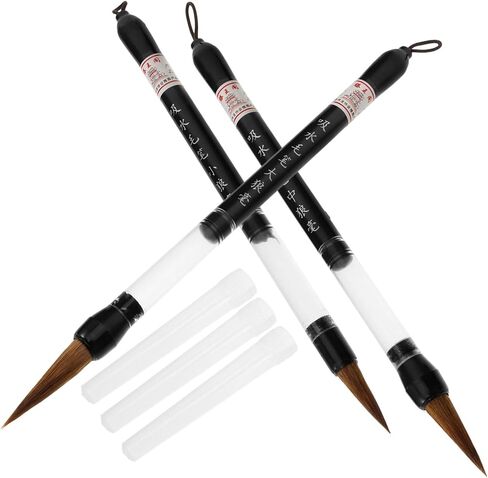 فرشاة الصينية الصينية ، 3pcs Lang Hair Brush فرش نصية منتظمة فرش Kanji Art Brushes Sumi-e فرشاة الطالب الخطط الدعوي في كتابة فرشاة حبر حبر حبر الصيني in Kuwait