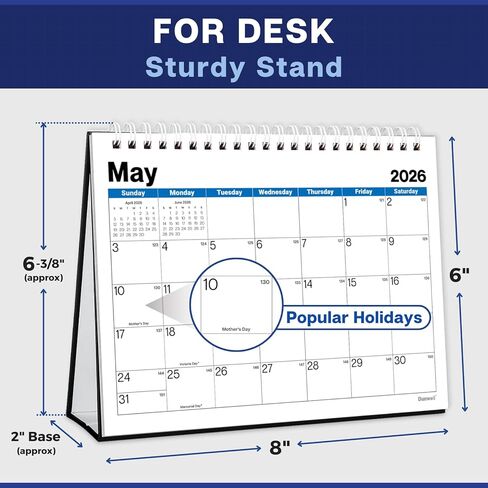 Dunwell 8x6" Small Standing Desk Calendar 2026 (Colorful), 4 Extra Months Sept - Dec 2025, Small Office Desktop Monthly Calendar for Early Planning & Organization, Compact Size for Workspace, Home in Kuwait