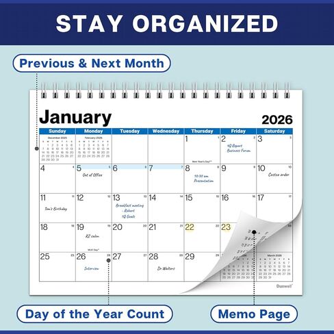 Dunwell 8x6" Small Standing Desk Calendar 2026 (Colorful), 4 Extra Months Sept - Dec 2025, Small Office Desktop Monthly Calendar for Early Planning & Organization, Compact Size for Workspace, Home in Kuwait