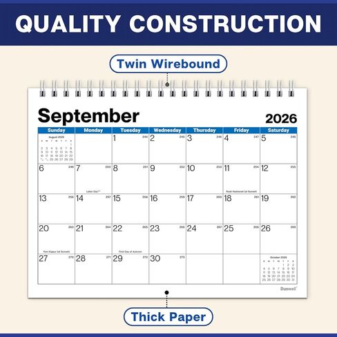 Dunwell 8x6" Small Standing Desk Calendar 2026 (Colorful), 4 Extra Months Sept - Dec 2025, Small Office Desktop Monthly Calendar for Early Planning & Organization, Compact Size for Workspace, Home in Kuwait