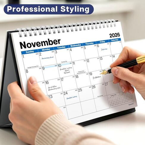 Dunwell 8x6" Small Standing Desk Calendar 2026 (Colorful), 4 Extra Months Sept - Dec 2025, Small Office Desktop Monthly Calendar for Early Planning & Organization, Compact Size for Workspace, Home in Kuwait