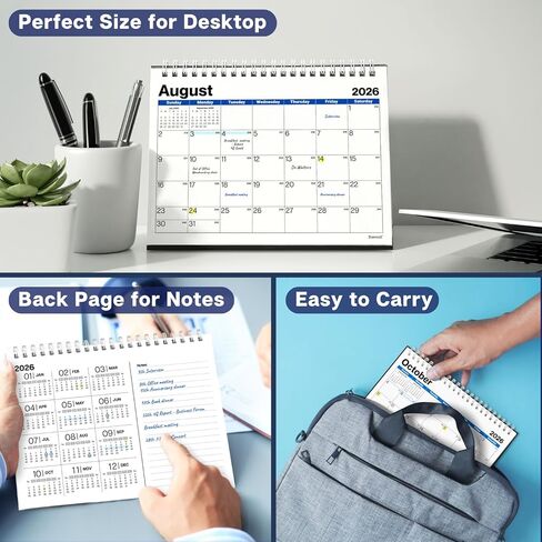 Dunwell 8x6" Small Standing Desk Calendar 2026 (Colorful), 4 Extra Months Sept - Dec 2025, Small Office Desktop Monthly Calendar for Early Planning & Organization, Compact Size for Workspace, Home in Kuwait