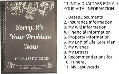 Sorry, It’s Your Problem Now, Because I'm Dead, End of Life Planner Organizer Notebook Death Binder Organizer Kit Document Organizer End of Life Planner Book Paperback for Possessions Affairs in Saudi Arabia