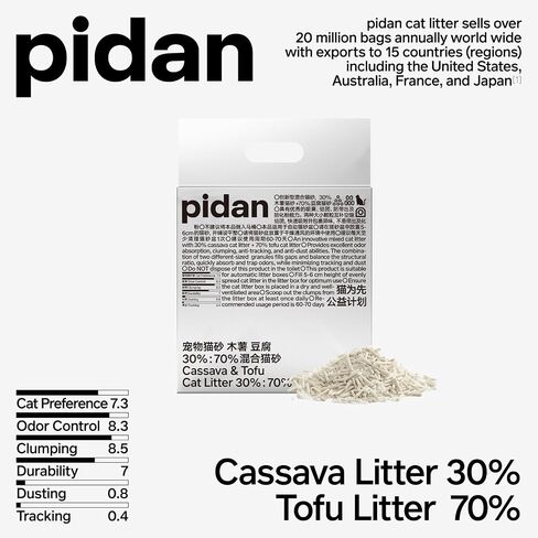 pidan Cassava Cat Litter with Tofu Litter clumping,Odor Control,Plant-Based Natural Ingredients,Ultra Absorbent and Fast Drying,Low Dust,Scented (5.3lb×2bags) in Kuwait