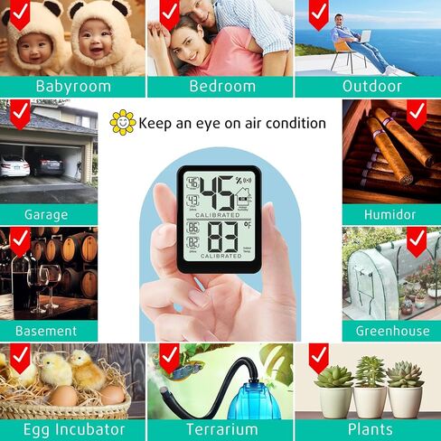 Antonki 2-Pack Room Thermometer, Digital Small Hygrometer Indoor Thermometer Humidity Gauge, Temperature Humidity Meter with Max/Min Record Monitor Sensor for Home, Plants - Battery Included in Kuwait