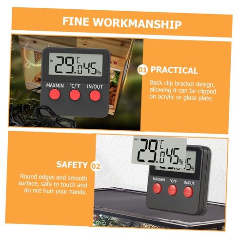 2sets المقياس الرقمي ومقياس الحرارة لخزانات الزواحف قياس درجة الحرارة والرطوبة الدقيقة للموائل السحلية والأفعى سهلة الاستخدام ودائمة in Kuwait