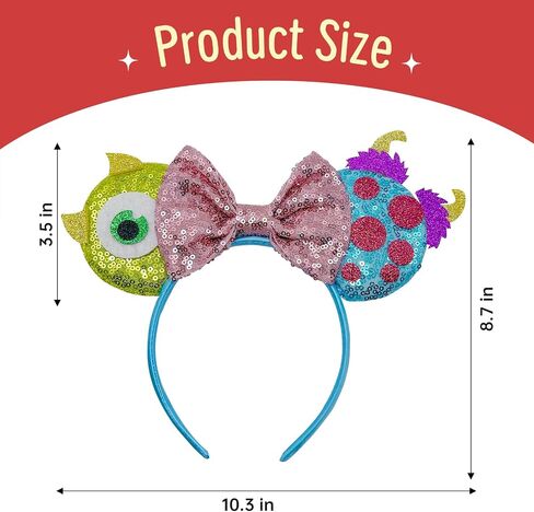Monsters Mouse Ears Headband, Monsters Ears Halloween Ears Matching for Women Girls Parks Party Holiday Accessories in Saudi Arabia