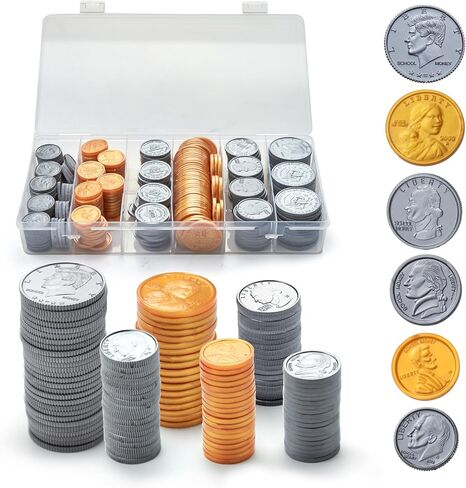 Fake US Coins Play Money 300 PCS Set – 6 Types of Coins,Realistic Prop Money for Kids,Toy Cash Register, Pretend Play Toys – Homeschool & Classroom Teaching Supplies(307) in Saudi Arabia