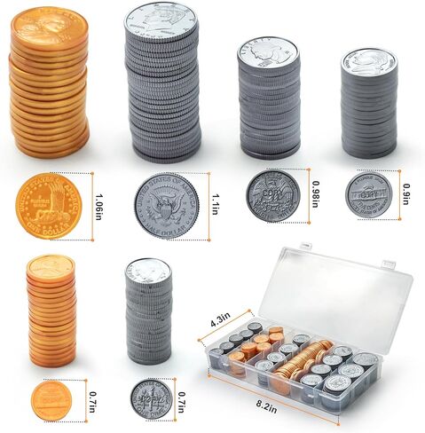 Fake US Coins Play Money 300 PCS Set – 6 Types of Coins,Realistic Prop Money for Kids,Toy Cash Register, Pretend Play Toys – Homeschool & Classroom Teaching Supplies(307) in Saudi Arabia