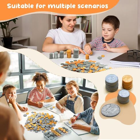 Fake US Coins Play Money 300 PCS Set – 6 Types of Coins,Realistic Prop Money for Kids,Toy Cash Register, Pretend Play Toys – Homeschool & Classroom Teaching Supplies(307) in Saudi Arabia