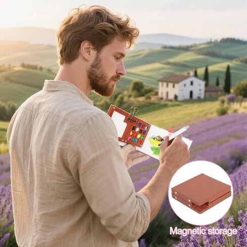 مجموعة طلاء مائية مائية ، طقم ألوان مائية ، طقم مائي مائي ، مجموعة سفر مائية مع لوحة خشبية من 15 شبكة ، 24 لونًا ، فرشين ، مقطع نحاسي ورسم للرسم. in Kuwait