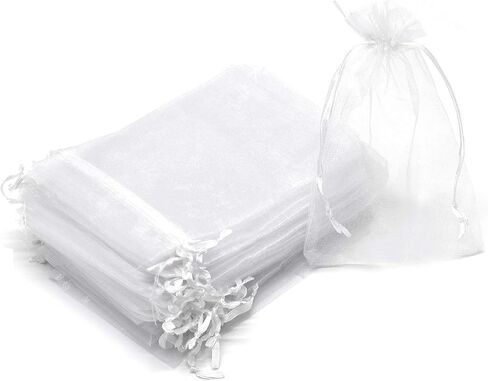50Pcs White Organza Bags 3x4 Inch, Small Sheer Wedding Party Favor Bags with Drawstring, Jewelry Gift Bags Christmas Candy Pouches in Kuwait