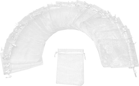 50Pcs White Organza Bags 3x4 Inch, Small Sheer Wedding Party Favor Bags with Drawstring, Jewelry Gift Bags Christmas Candy Pouches in Kuwait
