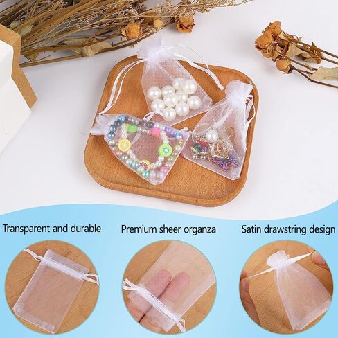 50Pcs White Organza Bags 3x4 Inch, Small Sheer Wedding Party Favor Bags with Drawstring, Jewelry Gift Bags Christmas Candy Pouches in Kuwait
