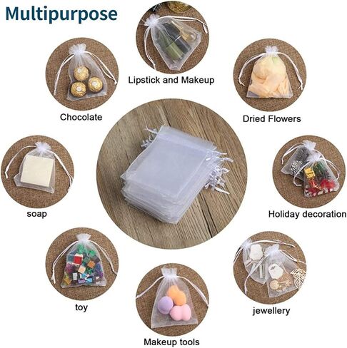 50Pcs White Organza Bags 3x4 Inch, Small Sheer Wedding Party Favor Bags with Drawstring, Jewelry Gift Bags Christmas Candy Pouches in Kuwait