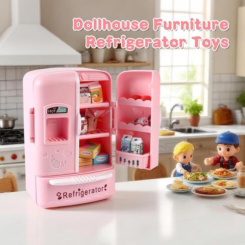 Dollhouse Mini Revrigerator Furniture ، ملحق مطبخ أساسي للدمى ، متوافق مع الأطعمة الصغيرة ، ديكور الأطفال. in Kuwait