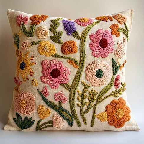 DIY Punch Eedle Pillow Kit Flows Little Little مع نمط وأطواق تطريز يدوي Punch Endle Starter Pillowcase مجموعة لديكور أريكة المنزل 43x43cm-1-4 in Saudi Arabia
