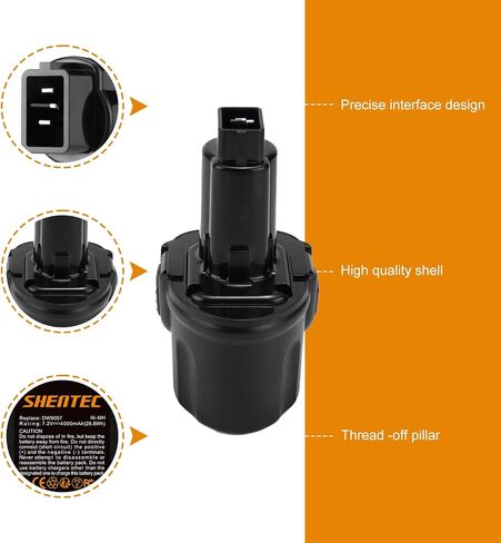 Shentec 2 حزمة بطارية 3000 مللي أمبير 7.2 فولت متوافقة مع Dewalt DW9057 DE9057 DE9085 DW920K DW920K2 DW925K DW925K2 DW968K، بطارية Ni-MH 7.2 فولت in Kuwait