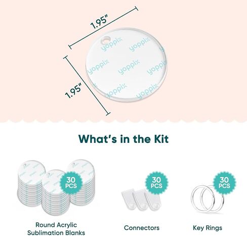 90 Pcs Sublimation Acrylic Keychain Blanks, with 30 Fixing Clips and 30 Key Rings for Heat Transfer Keychain Bag Decor Pet Necklace Christmas Tree Decor, Home Gift Crafts Supplies in Kuwait