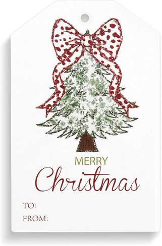 Taling 50 PCS Hishench Gift Tags with String Pink Bow Merry Paper Paper Gift Tags Xmas Hanging Label لقضاء عطلة سعيدة للهدايا ، ملصق الورق الحديث (القوس الوردي) in Saudi Arabia